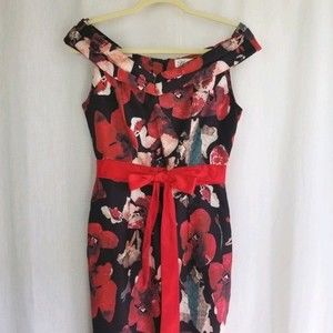 NWT HAN QUEEN dress fitted red black floral S